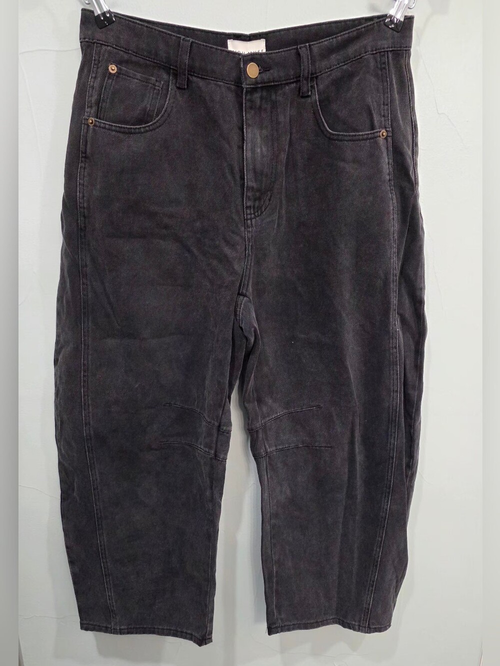 NWT Miou Muse Dark Wash Black High-Rise Barrel Leg Jeans
